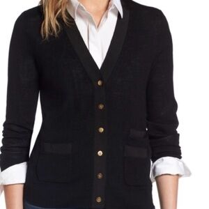 J Crew Harlow Black Knit Cardigan 100% Merino Wool size Medium